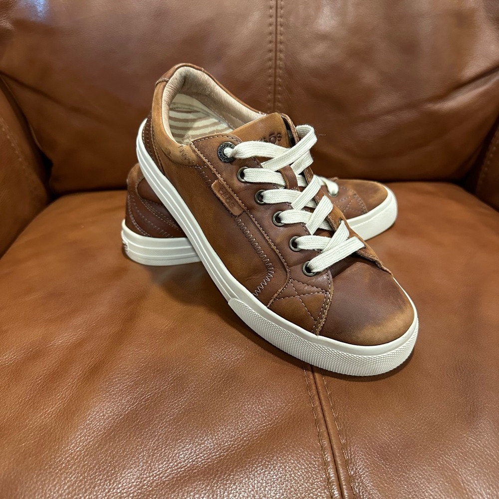 Taos Plim Soul Lux Sneakers Women Brown Leather Lace Up Comfort Shoes Size 7.5W